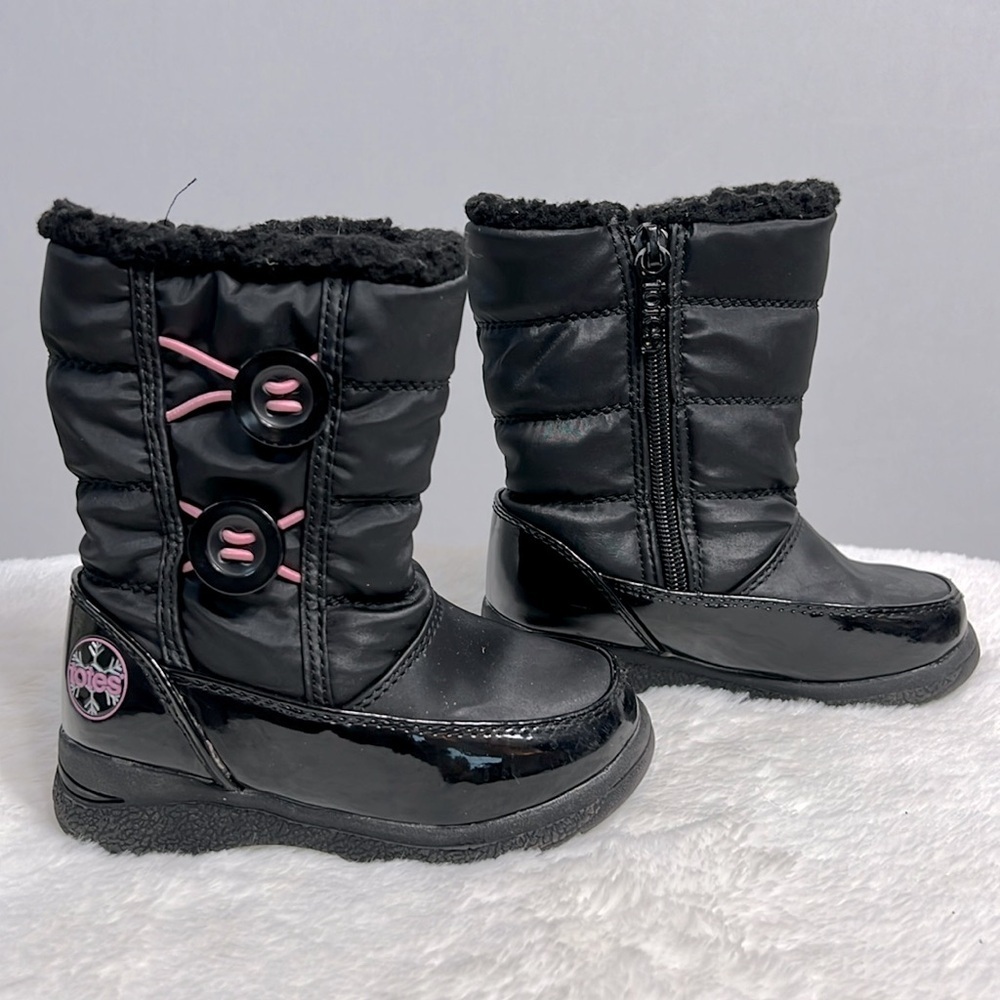 Totes Black Snow and Rain Boots with Pink Accents Girl's Toddler size 9